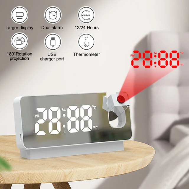 reloj despertador digital para dormitorio Reloj despertador con proyección  Digital LED, proyector de techo electrónico USB, reloj despertador para  dormitorio, mesita de noche, escritorio, rotación de 180 ° - AliExpress