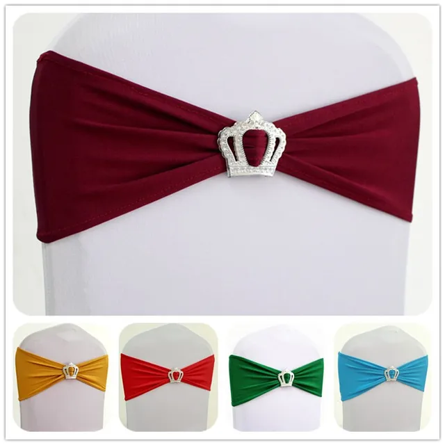 20pcs Spandex Chair Sash Tie With Crown Buckle Stretch Knot Elastic Chair Band Ribbon Bow Hotel Wedding Party Event Decoration