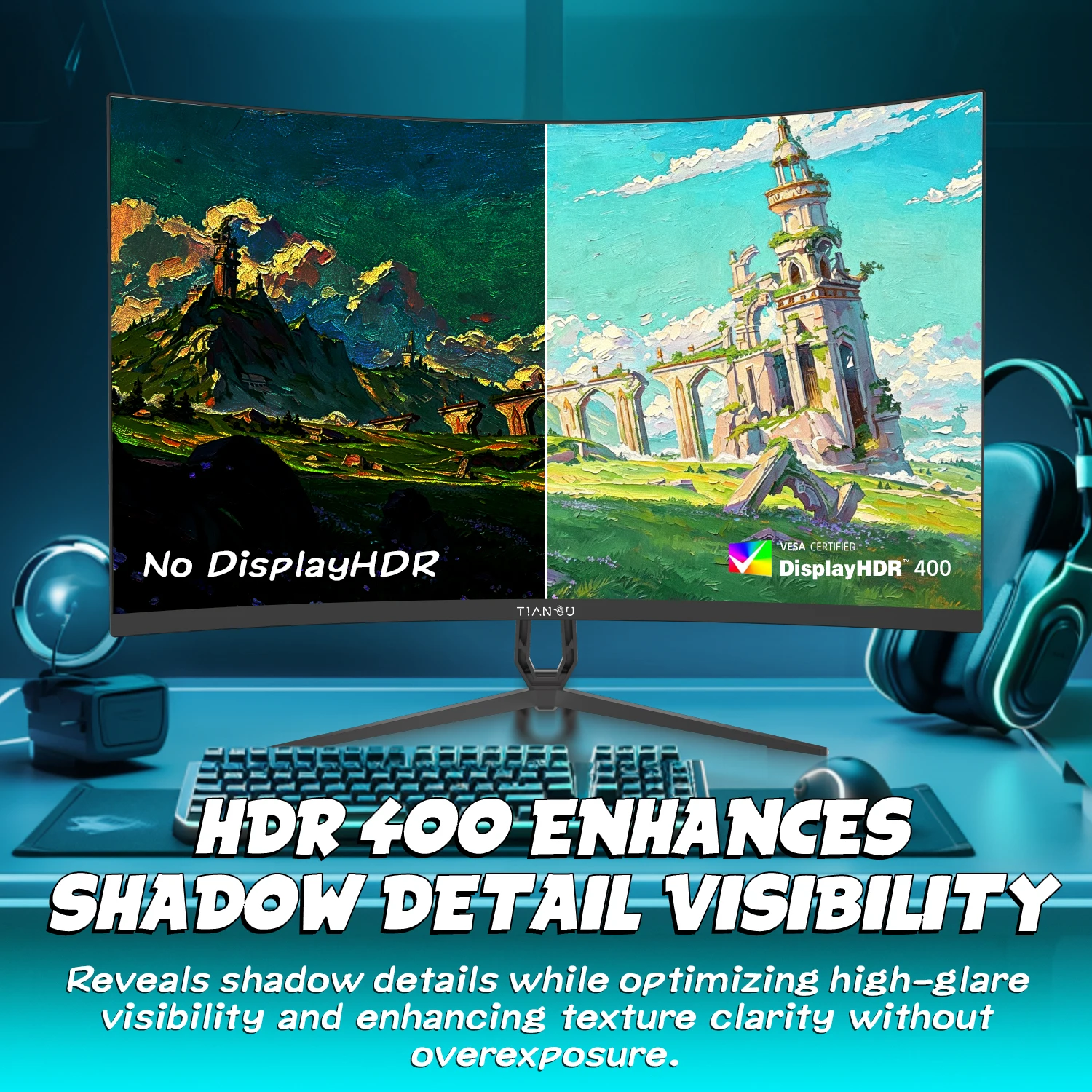 티안수 27인치 FHD 1920*1080P 200Hz LED PC 게이밍 모니터, 99% sRGB 1MS HDR400 HDMI/게이밍 컴퓨터 스크린