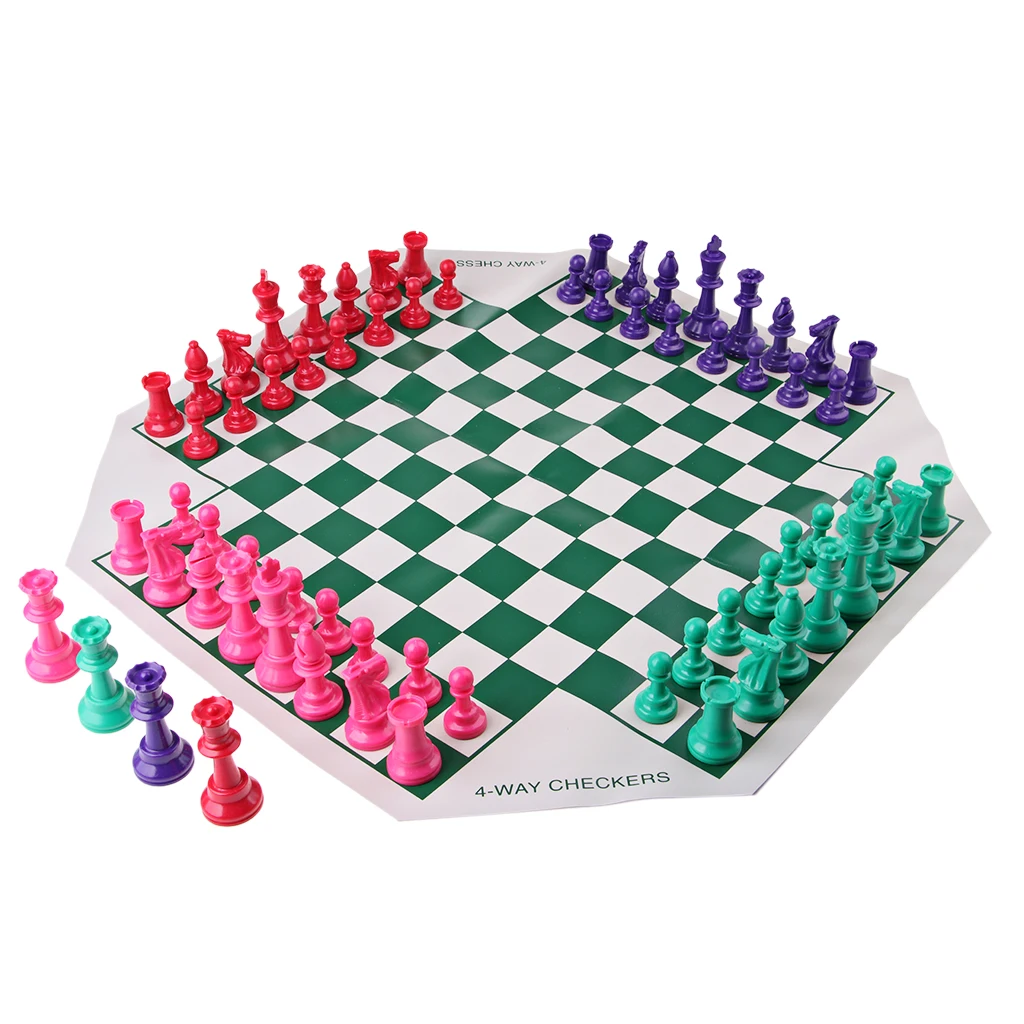 Traditional 4 Player Chess Board Chessman Set-Travel Game Toy