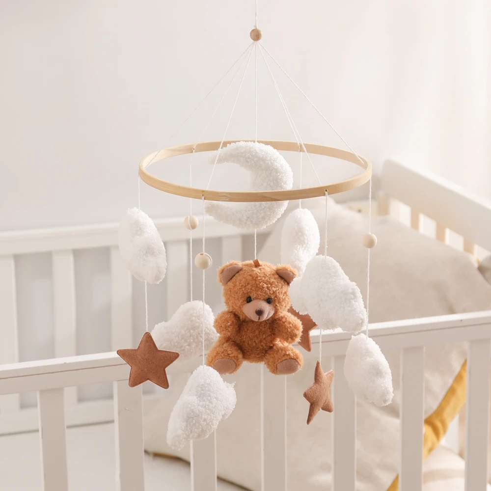 Holz Krippe Mobile Baby Bett Glocke Rassel Spielzeug Weiche Filz Cartoon Bär Mobile Hängen Neugeborenen Spieluhr Bett Glocke Hängen Halterung Spielzeug – Detail 12