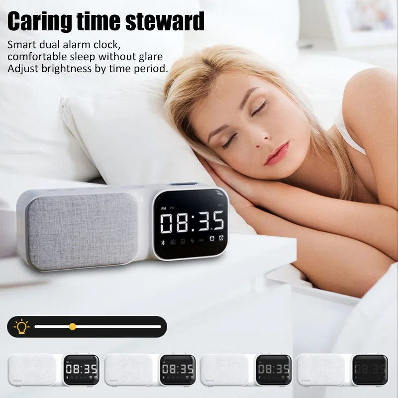 Portable Radio FM Radio Reciver Bluetooth Stereo Speaker Desktop Alarm Clock with LED display Support Hand-free AUX/TF Card Play