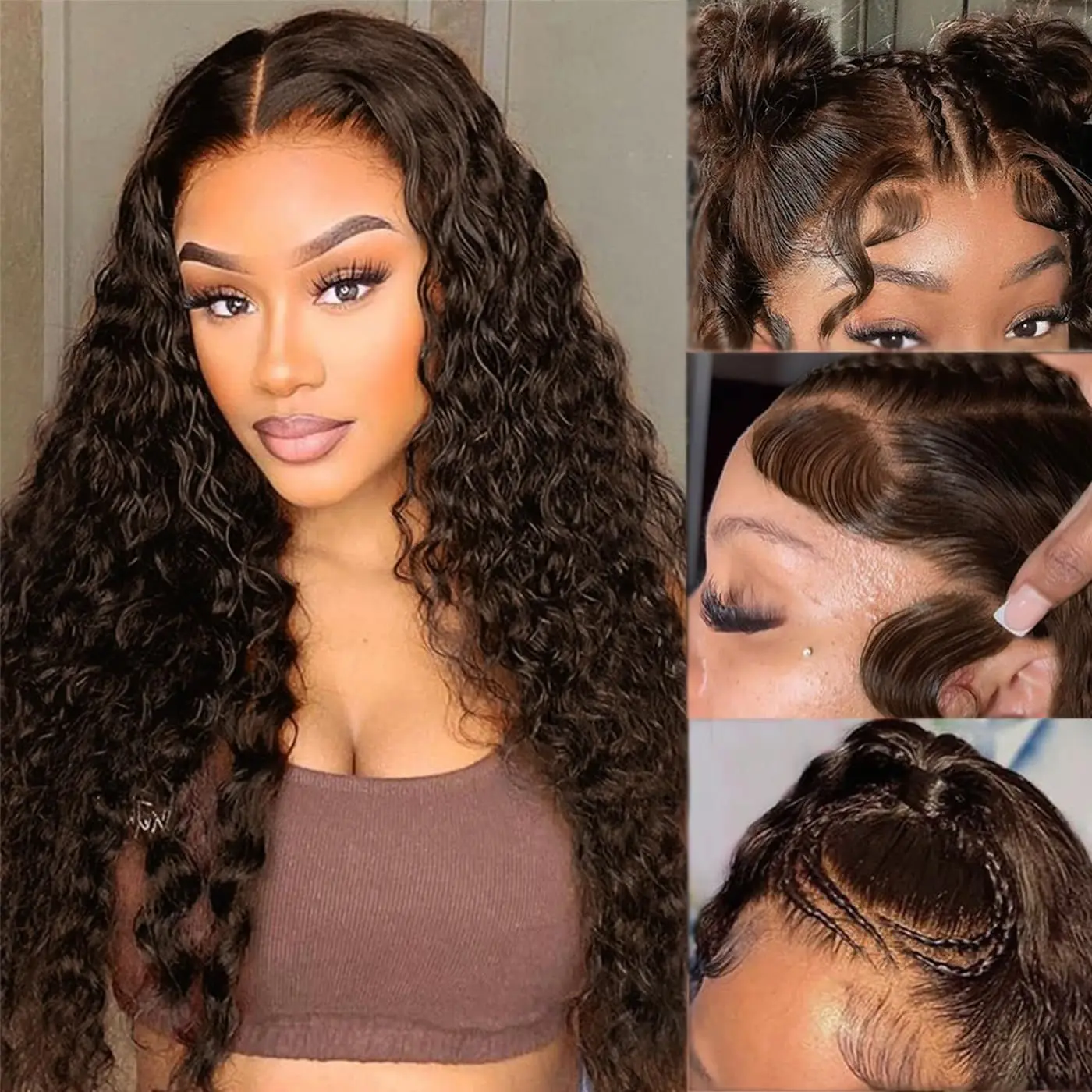 Water Wave Lace Front Wigs Human Hair 4x4 Lace Front Wigs 180% Density Natural Hairline Water Curly Human Hair Pre Plucked