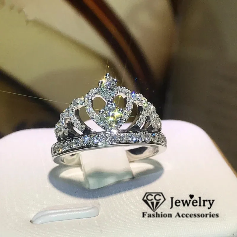CC Women Rings Queen Crown Jewelry White Gold Plated Wedding Accessories Engagement Ring Anillos CC1568 wedding rings gold plated rings