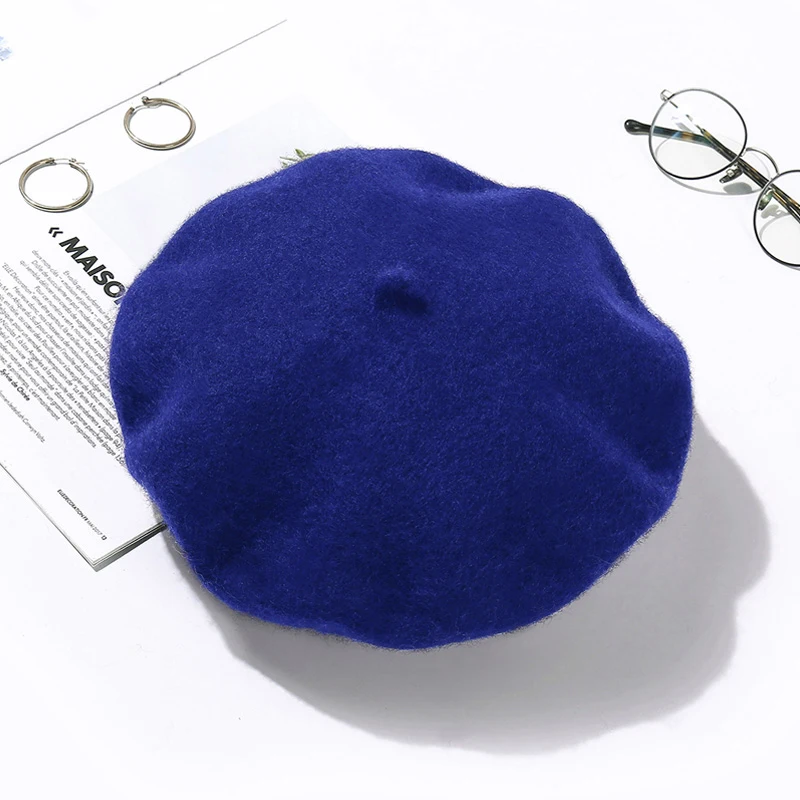 Berretto da donna stile Parigi, berretto da basco, blu scuro, caldo, per uno stile elegante, tinta unita, colore francese, artista, Blu scuro, Taglia unica