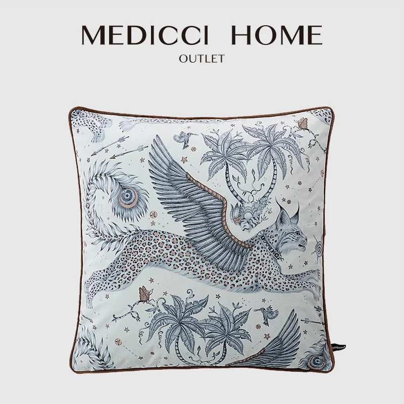 

Medicci Home Hand-Drawn Creatures And Exotic Lynx Throw Pillow Cover Luxe Velvet Texture Furnishing Cushion Case For Villa House