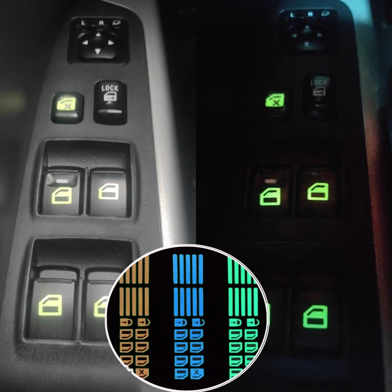 

Car Window Button luminous Sticker Auto Door Winodow Lift Night Fluorescent Decals For Car Interior Stickers Auto Accessories