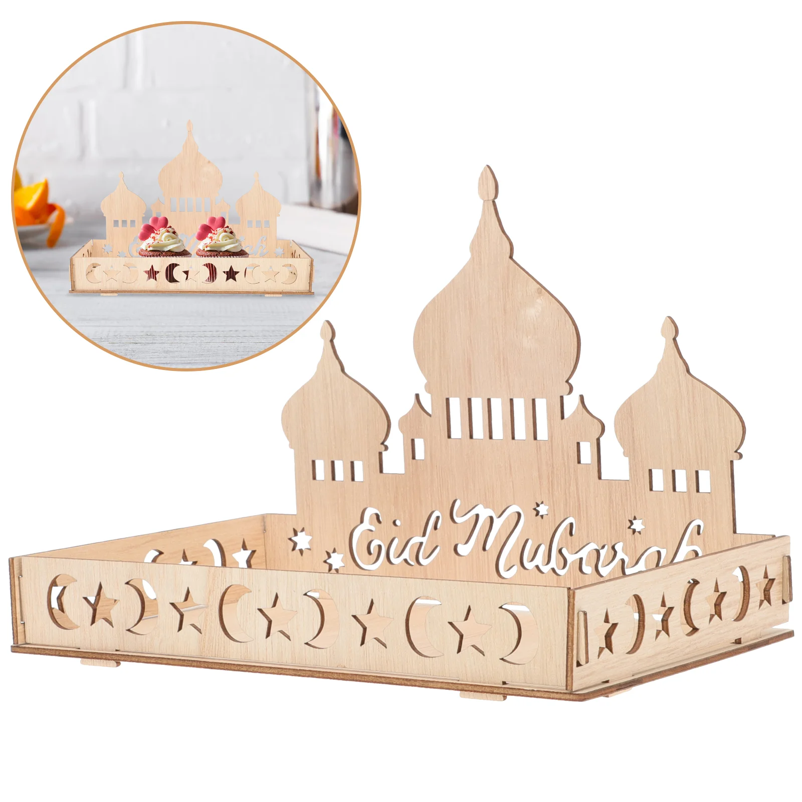 Wooden Dessert Box Tray Elegant Eid Design Wooden Serving Tray Ramadan Decorations Home Decor Items Bowls Plates Trays 2
