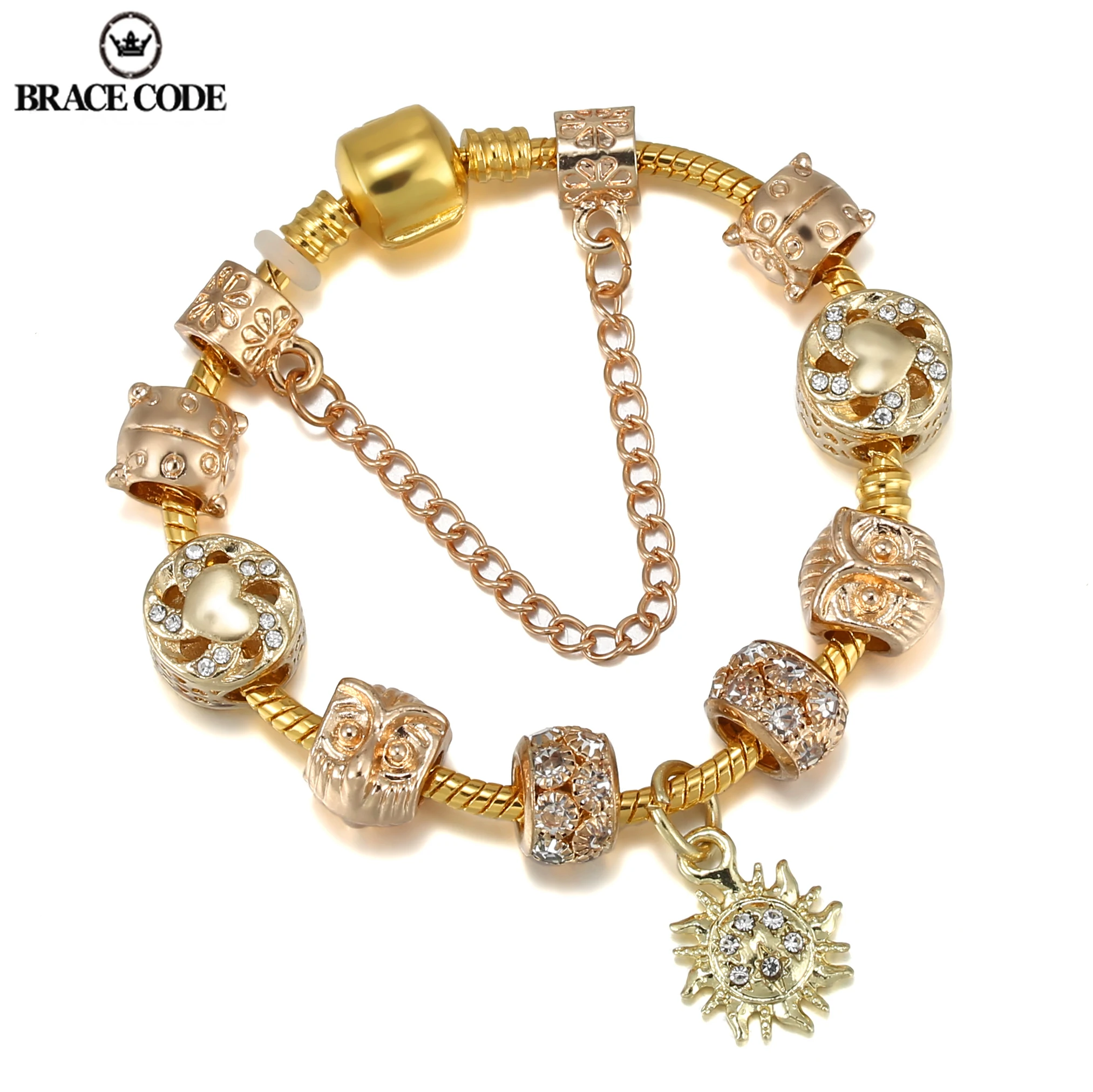 

BRACE CODE European Sun Flower Pendant Charm Gold Color Bracelet For Women Jewelry Snake Chain Metal Fashion Fine Bracelets