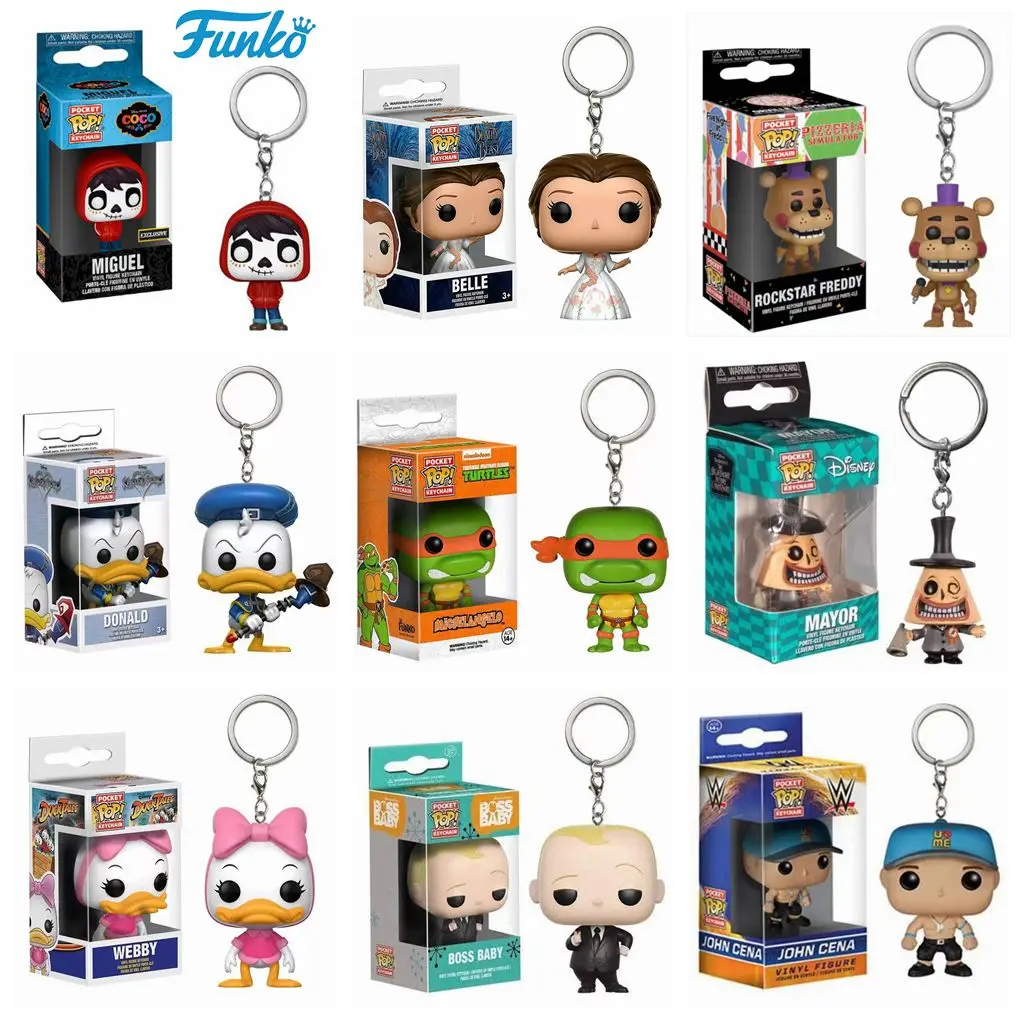 thumbnail image 1 of Funko POP Belle Coco Miguel Donald Turtles Freddy Boss Baby Snoopy W John Cena Joker Alcalde Webby Llavero Juguete para niños, 1 of 5