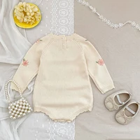 Barboteuse tricotée pour bébé fille de 0 à 2 ans, broderie florale, col à volants, manches longues, combinaison pour enfant en bas âge, printemps-automne 5