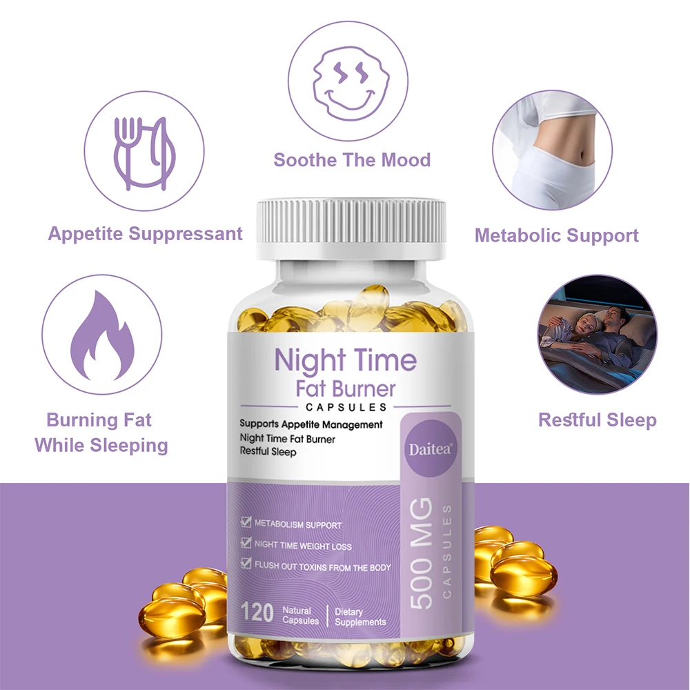 Nighttime Fat Burner-Natural Sleep and Nighttime Fat Burner-Appetite Suppressant and Detox, Metabolism, Vegetarian Capsules