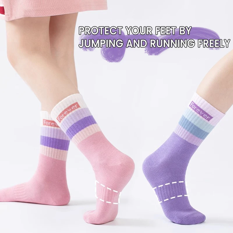 5Pairs 1-14Years High-End Girl's Mid-tube Socks High Elasticity Wearing Long Johns Without Squeezing Your Legs Athletic Socks 3