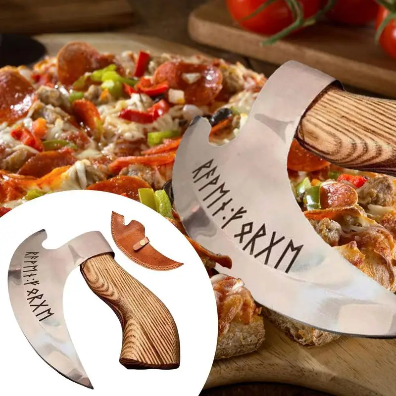 Viking Axe Pizza Cutter Stainless Steel Pizza Slicer With Wooden Handle