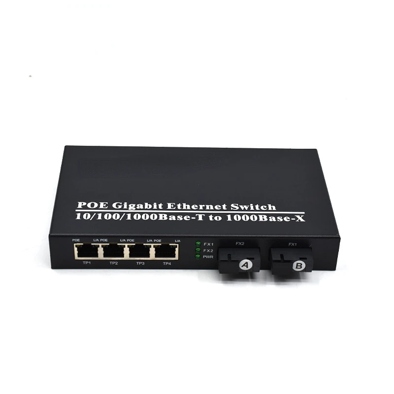 Full Gigabits 4 Port Poe Switch Support IEEE802.3af/at with 2 SC Fiber 20KM Poe Media Converter For Wireless AP IP Camera
