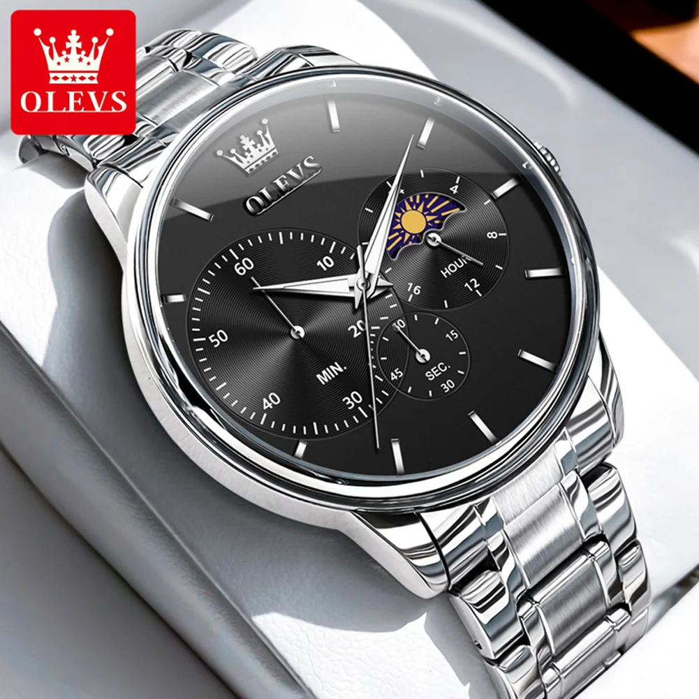 ساعة OLEVS Moon Phase للرجال بسيطة كاجوال أصلية كو...