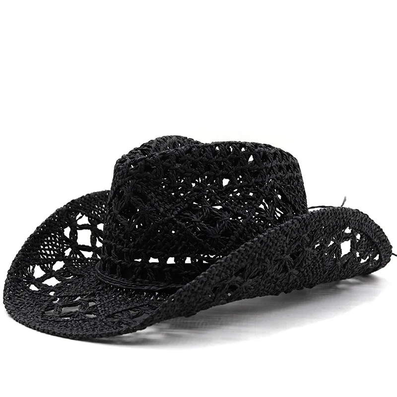 Straw Hats Cowboy Woven Hand knitting Sun Hats Western Cowboy Foldable Roll up Cap Travel Dresses Office gift Men & Women cowboy hats