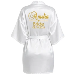 Personalized Bridal Faux Silk Bathrobe for Weddings and Bachelorette Parties (White robe)