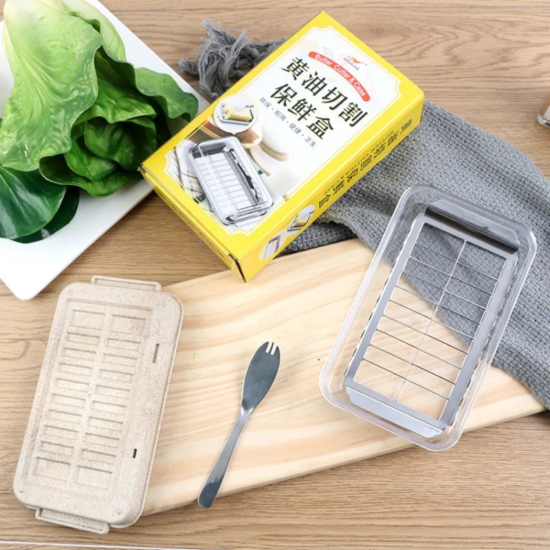 Container Storage Box Butter Slicer Cutter Box with Transparent Lid Food Grade Counter Top Butter Kitchen Accessories