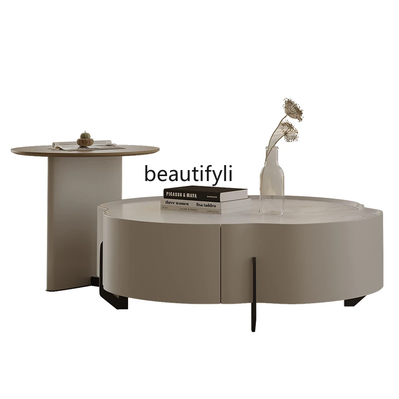 

Cloud Small Coffee Table Modern Simple Creative Personality Advanced Sense Stone Plate Tea Table Combination