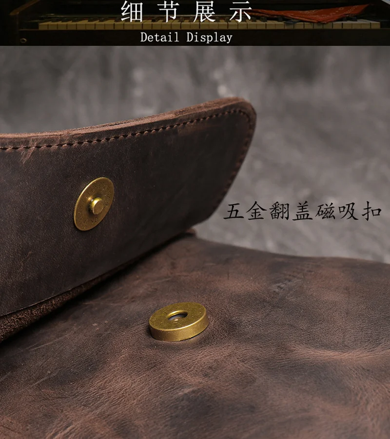 LUOKIR Vintage Crazy Horse Leder Umhängetasche Einfache Umhängetasche Echtes Leder Herrentasche Große Kapazität iPad Tasche – Detail 16
