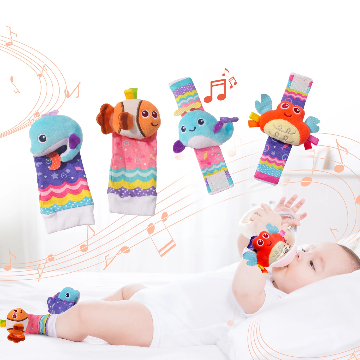 Chaussettes et bracelets hochet pour bébé et nouveau-né_voghion.com