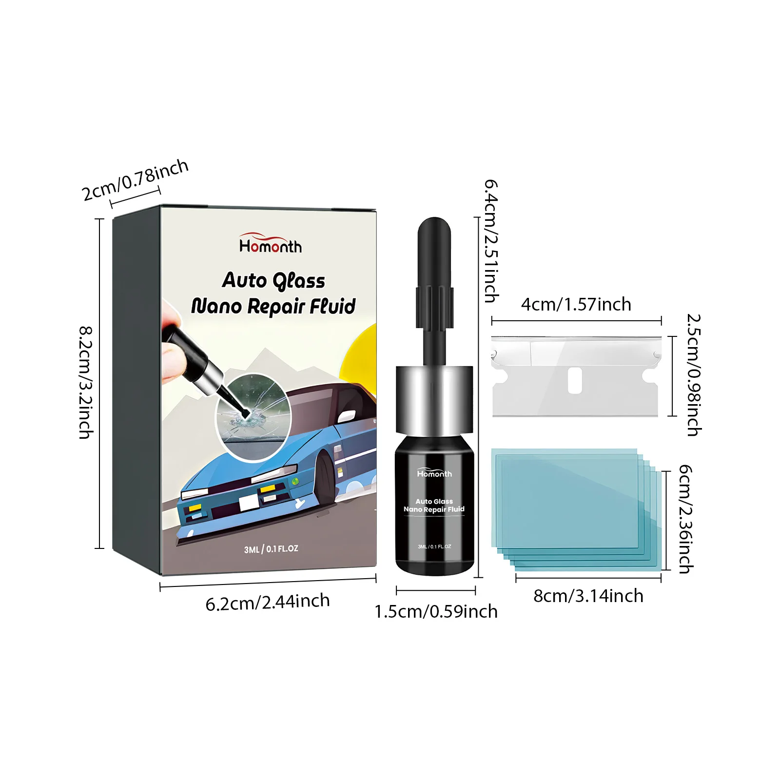 Nano Repair Fluid for Automotive Glass 3ml Quick Adhesive Repair Cracks in Automotive Windshields Auto Glass Nano Repair Fluid 6