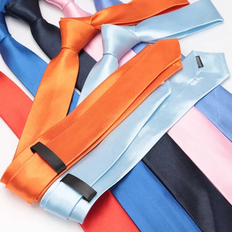 Mans Slim Skinny Tie for Men Jacquard Woven Solid Orange Red Purple Black Ties Wedding Necktie Women Accessories Corbatas Par