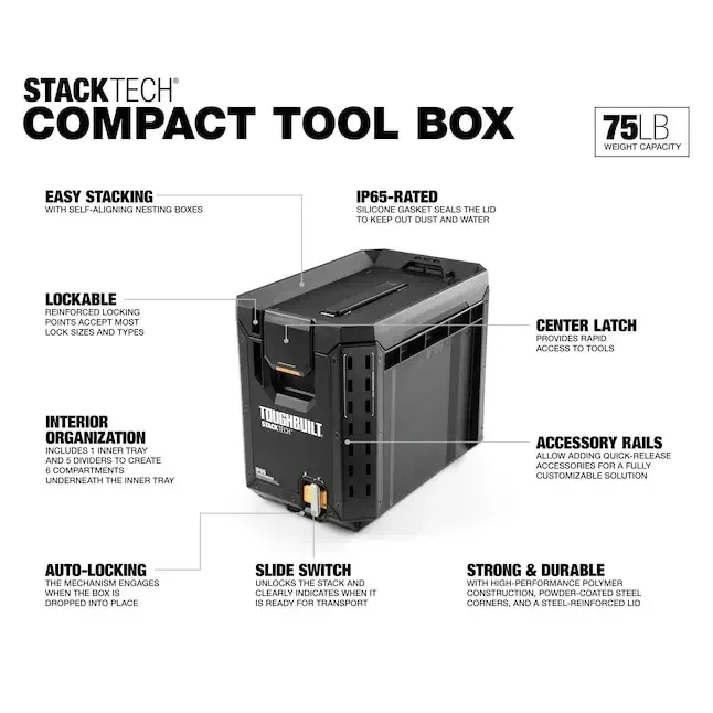 TOUGHBUILT TB-B1-B-60C StackTech Compact Tool Box Multifunctional Car Storage Repair Parts Box Toughbuilt Tool Box 2