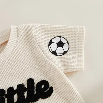 Baby Boys Summer Football Outfits Letter Soccer Print Short Sleeves T-Shirt and Elastic Shorts Set for 2 Piece Clothes
