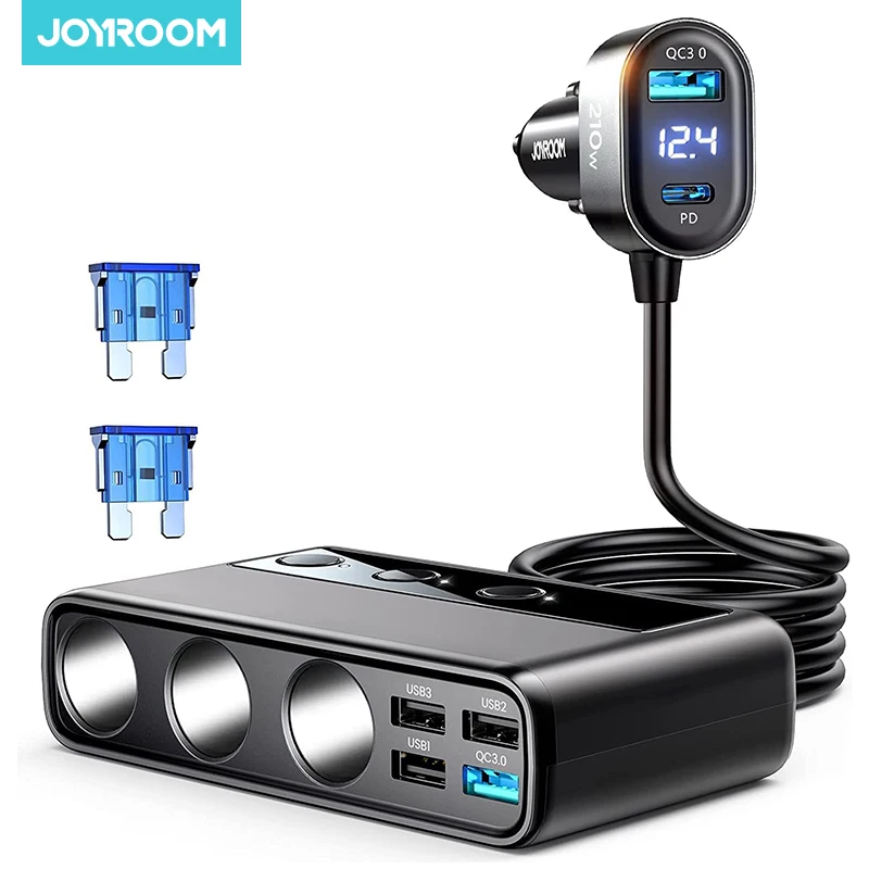 Joyroom 210W Ładowarka Samochodowa 9 w 1 Adapter PD 3 Gniazda Rozdzielacz Zapalniczki Samochodowej Niezależne Przełączniki Ładowania Gniazdo Zapalniczki DC - AliExpress 202192403
