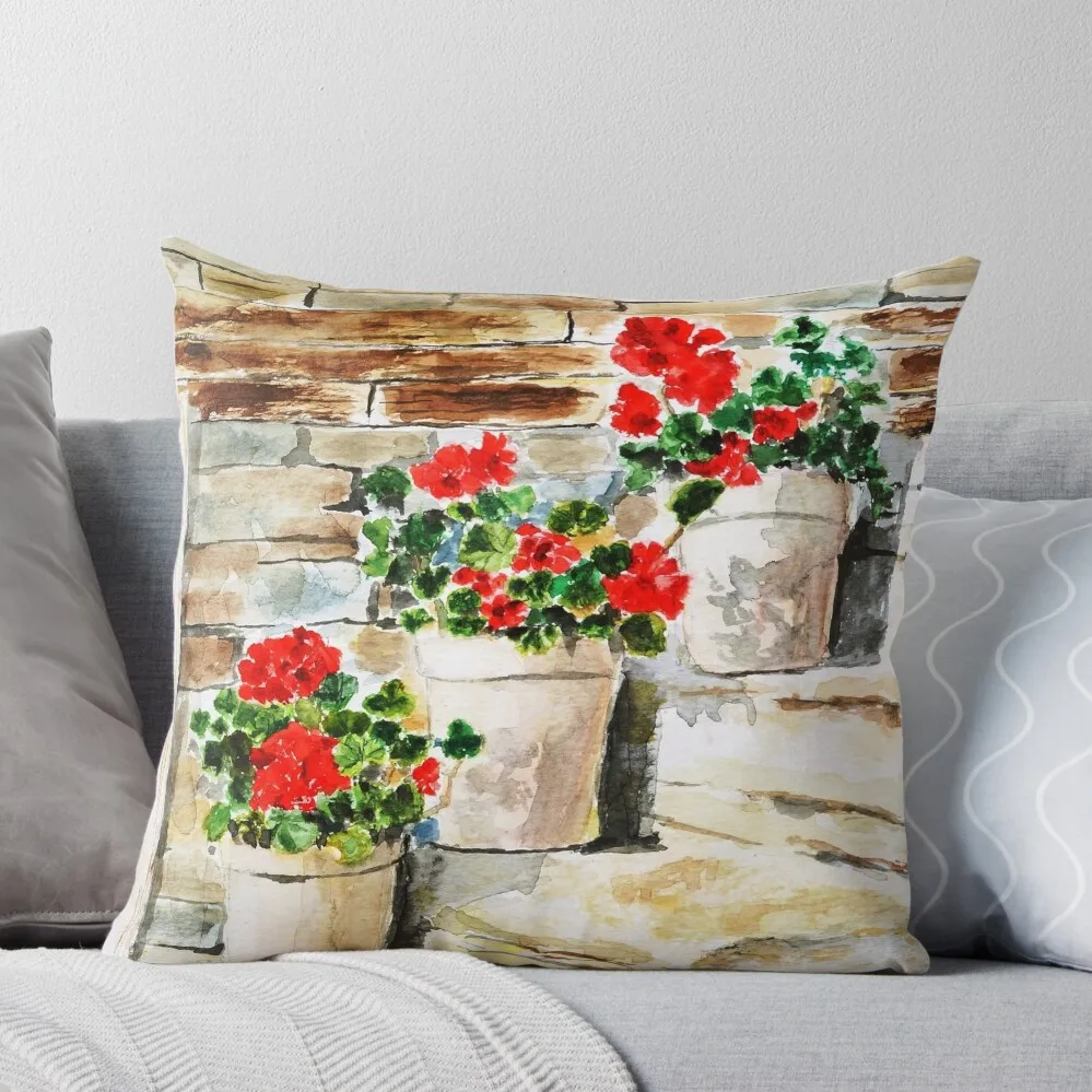 

red geranium outside window Throw Pillow bed pillows Cushions Sofa Cover
