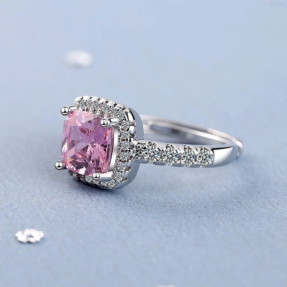 925 Sterling silver rings Fashion Pink Zircon for Women Rings Wedding Fine Jewelry Accessories Party Gift