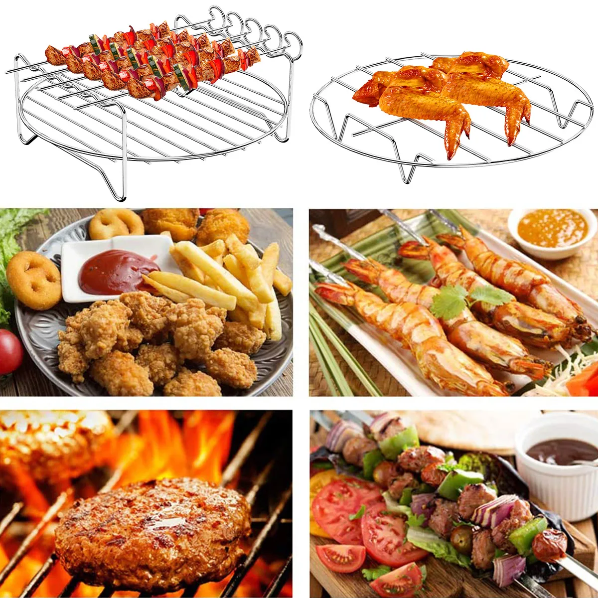 Air Fryer Rack Air Fryer Steaming Racks Stainless Steel Stackable Roasting Racks Airfryer Grill Baking Cooker Kitchen Accessories Cooking Tools