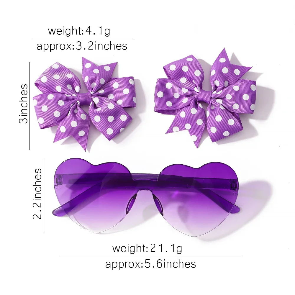 Kids Cute Solid Dot Hairpin hair accessories hair clips 3Pcs/set Colorful Heart Sun Glasses Set Girls Boutique Bowknot Hair Clips Children Hair Accessories