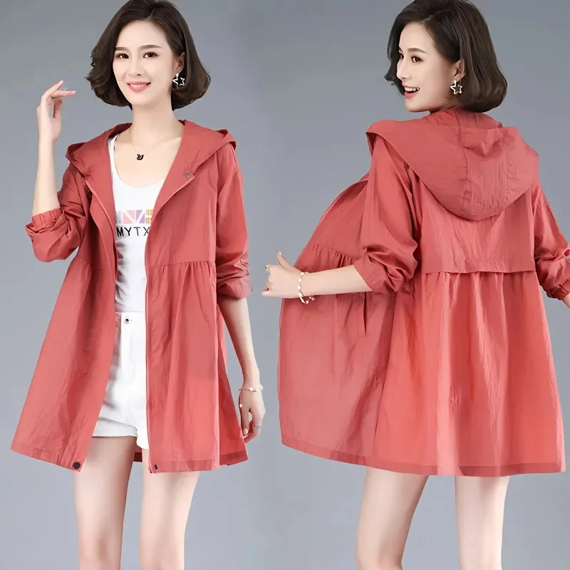 2023 New Summer Medium Long Sun Protection Clothing Female Thin Jacket Loose Hooded  Coat Sun Protection Windbreaker Women