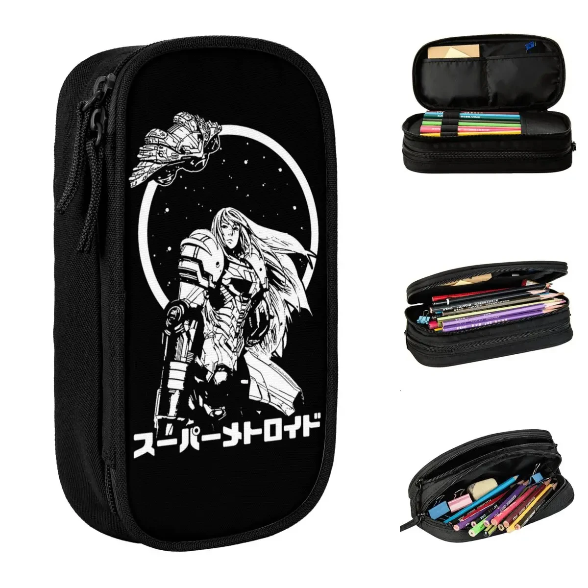 

Samus Aran 90's Game Pencil Case New Super Metroid Pen Bag Kids Big Capacity Office Gift Pencilcases