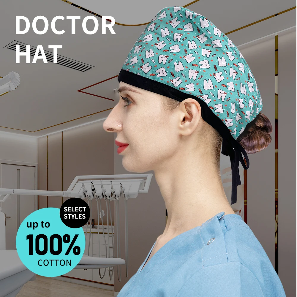 Scrub Cap Printed Cotton Beauty Salon Surgeon Cap Dental Clinic Nursing Hat Women Men Surgical Caps Nurse Accessories medical scrub hats