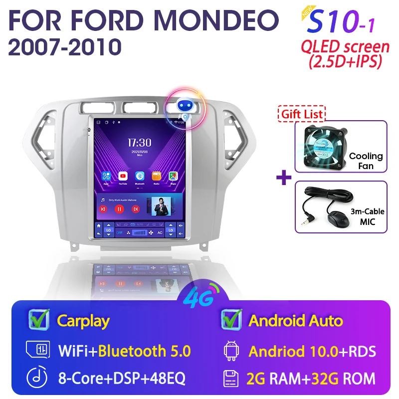 Srnubi Android 11.0 Car Radio for Ford Mondeo mk4 Galaxy A/C 2007-2010 Multimedia Video 2Din 4G WIFI GPS Carplay Navigation car with movie player Car Multimedia Players