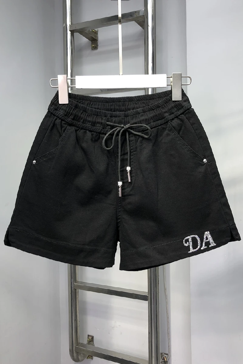 Comfortable Thin Summer Women Hot Shorts 2022 New Letter Hot Drilling Loose Wide Leg Jeans Short Pants Solid Elasti Waist Shorts