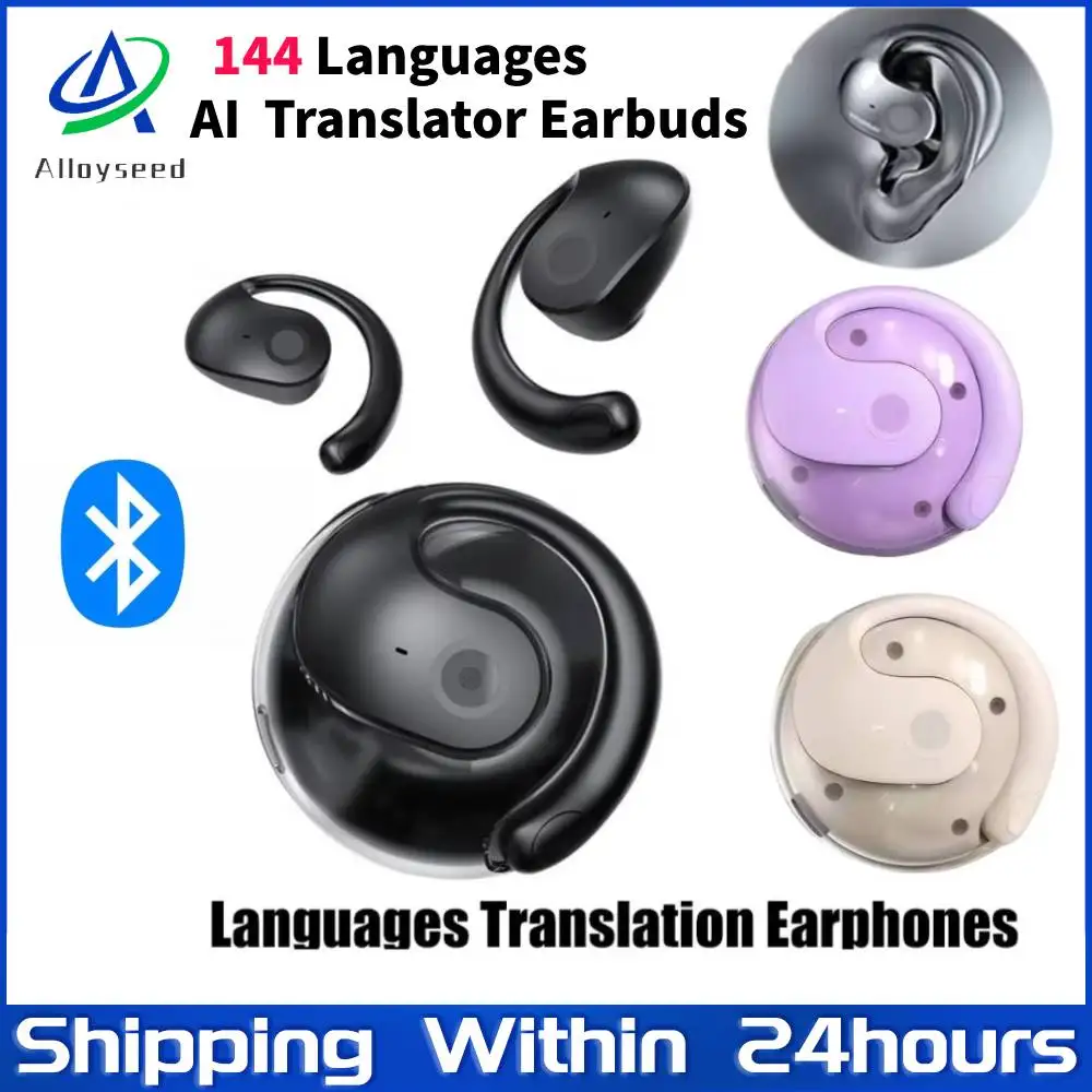 Wireless BT5.4 AI Real-time Language Translation Earphones 144 Languages OWS Ear Hanging Headphone Translator for Travel Busines translator earbuds,voice translator,language translator,translator earphones,translation headset