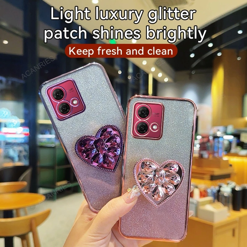 Heart Stand Glitter Plating Silicone Soft Phone Case