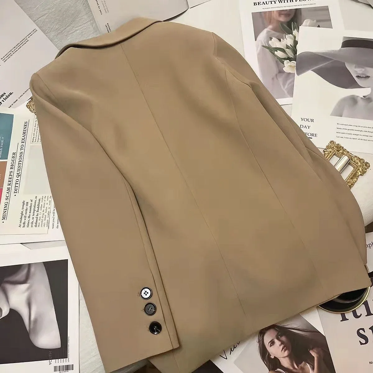 (with lining)Spring and Autumn Loose Korean Women's Suit Coat Solid Breathable Suit Top