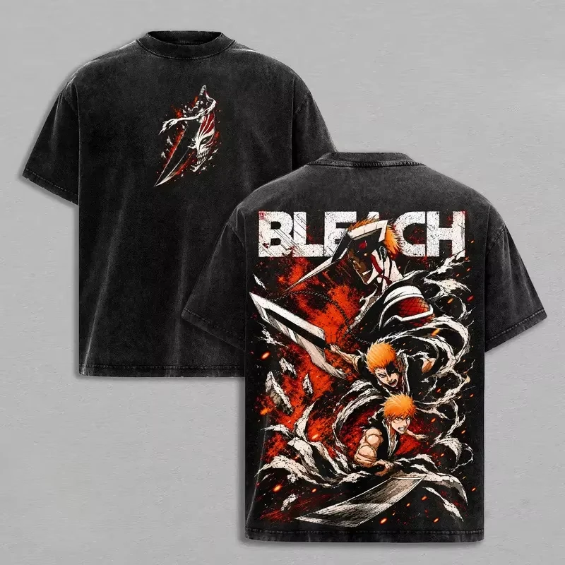Heißes Anime BLEACH Soi Fon Print T-Shirt, gewaschenes T-Shirt, Oversized, Unisex, Harajuku Streetwear, trendige Baumwolle, Y2k, kurze Ärmel, weich