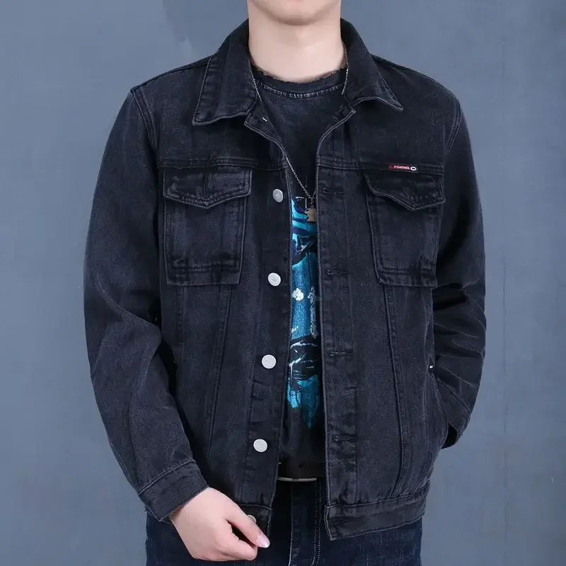 thumbnail image 1 of Chaqueta vaquera de otoño con botones para hombre, chaqueta vaquera gris para hombre, de tela negra, de Corea, venta al por mayor, a bordo, de marca Rock, 1 of 4