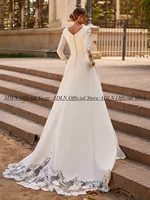 New Wedding Dress Customized Long Sleeves Scoop Neck Applique Sweep Train Vestidos De Novia A Line Bridal Gown for Bride 2024 2