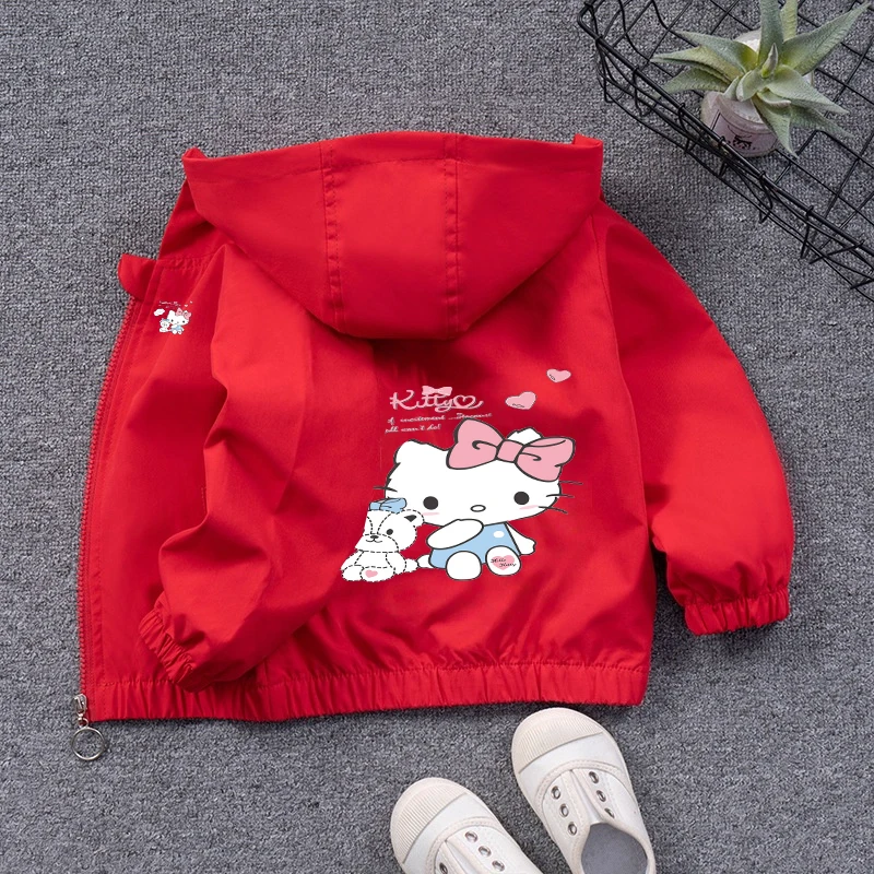 봄과 가을을 위한 헬로 키티와 리틀 베어 참미 디자인의 아동용 캐주얼 지퍼 재..