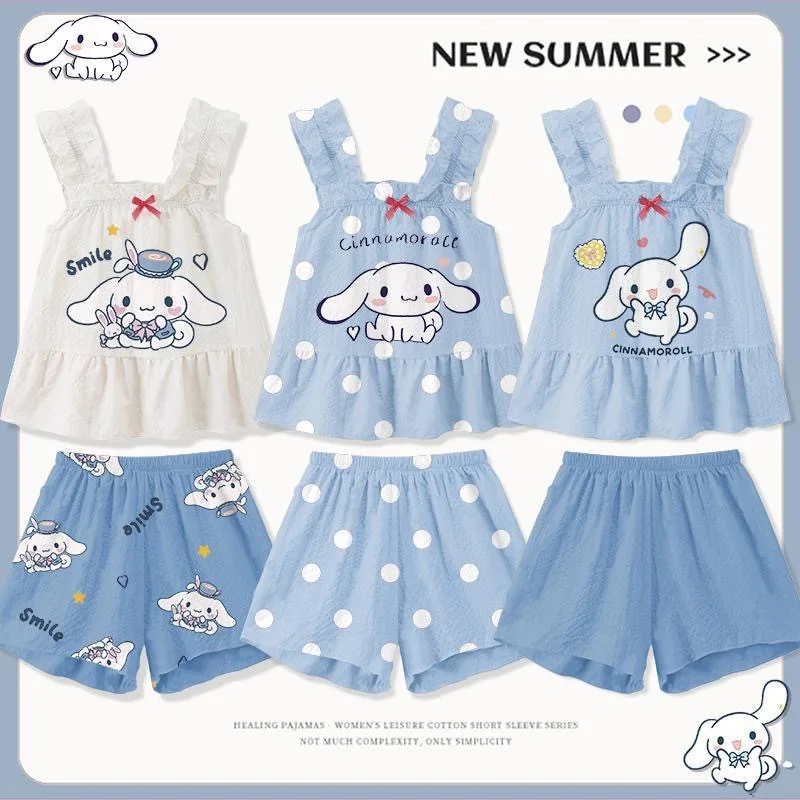 2pcs/set Sanrio Cinnamoroll Camisole Pajama Set Cute Homewear Girls Vest Sling Shorts Pajamas Suit Summer Comfortable Loungewear