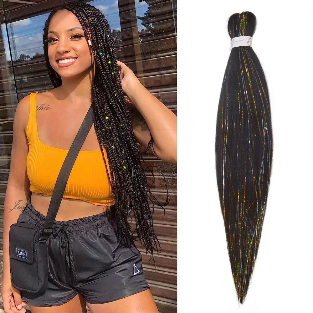 

Colored Braiding Hair Ombre Yaki Straight Braids Blend Hair Tinsel Festival Rave Hair Extensions for Girls Crazy Hair Day Braids