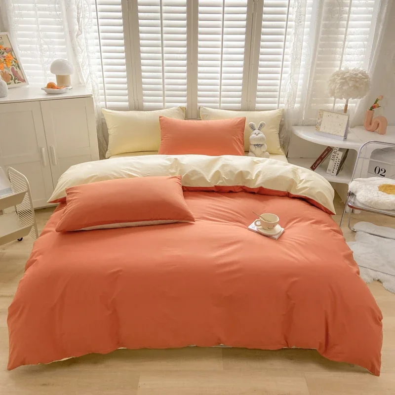 

Family Cotton Bedding 3pcs Set, Two-Pure Color, Couples, Children, Quilt Cover, Pillowcase, European Style